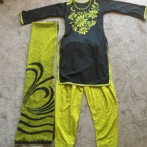 3 piece Black and green printed salwa kameez